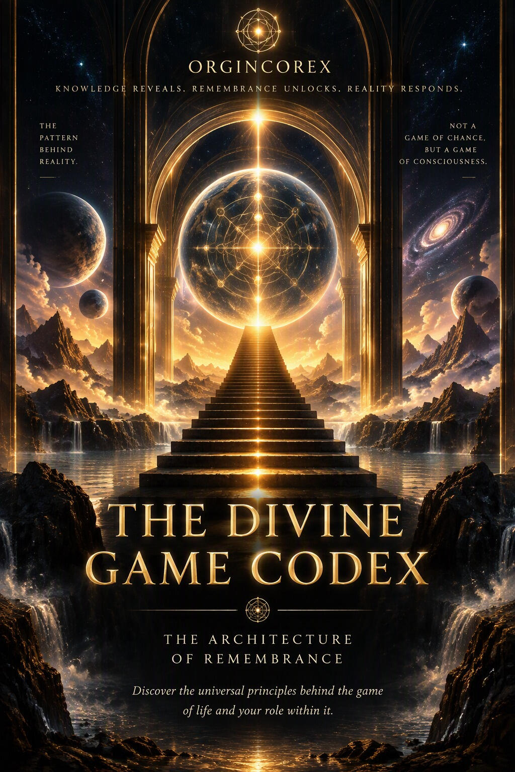 Tor 1 - The Divine Game Codex Golden cosmic gateway representing The Divine Game Codex and the architecture of remembrance.